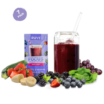 Ruvi Focus freeze dried powder drink mix is a delicious, easy way to get nearly half your daily servings of fruits & vegetables.