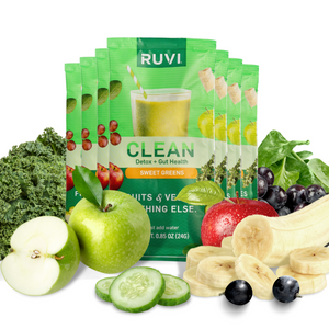 7 packets of Ruvi Clean. Freeze dried powder packets for a 30 second smoothie.