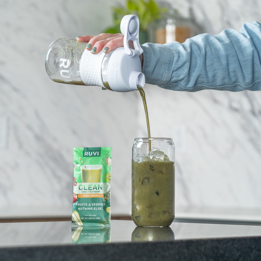 Ruvi is a freeze dried powder you add to a shaker bottle with water. Pour it over ice for a nice, cold taste.