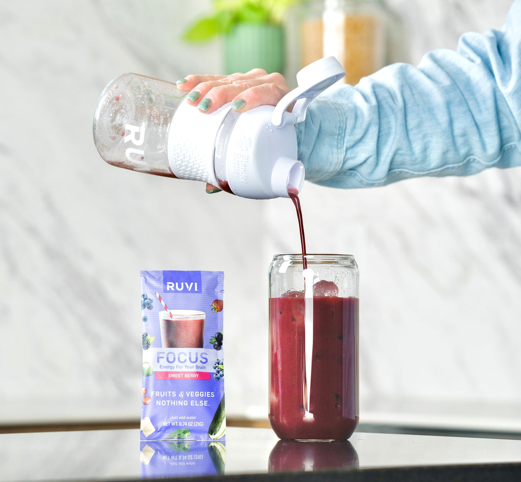 Ruvi is a freeze dried powder you add to a shaker bottle with water. Pour it over ice for a nice, cold taste.